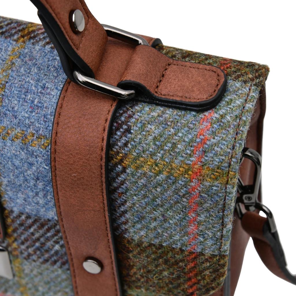 Islander Harris Tweed Medium Satchel 'Chestnut Blue Tartan' by Islander - Handbags