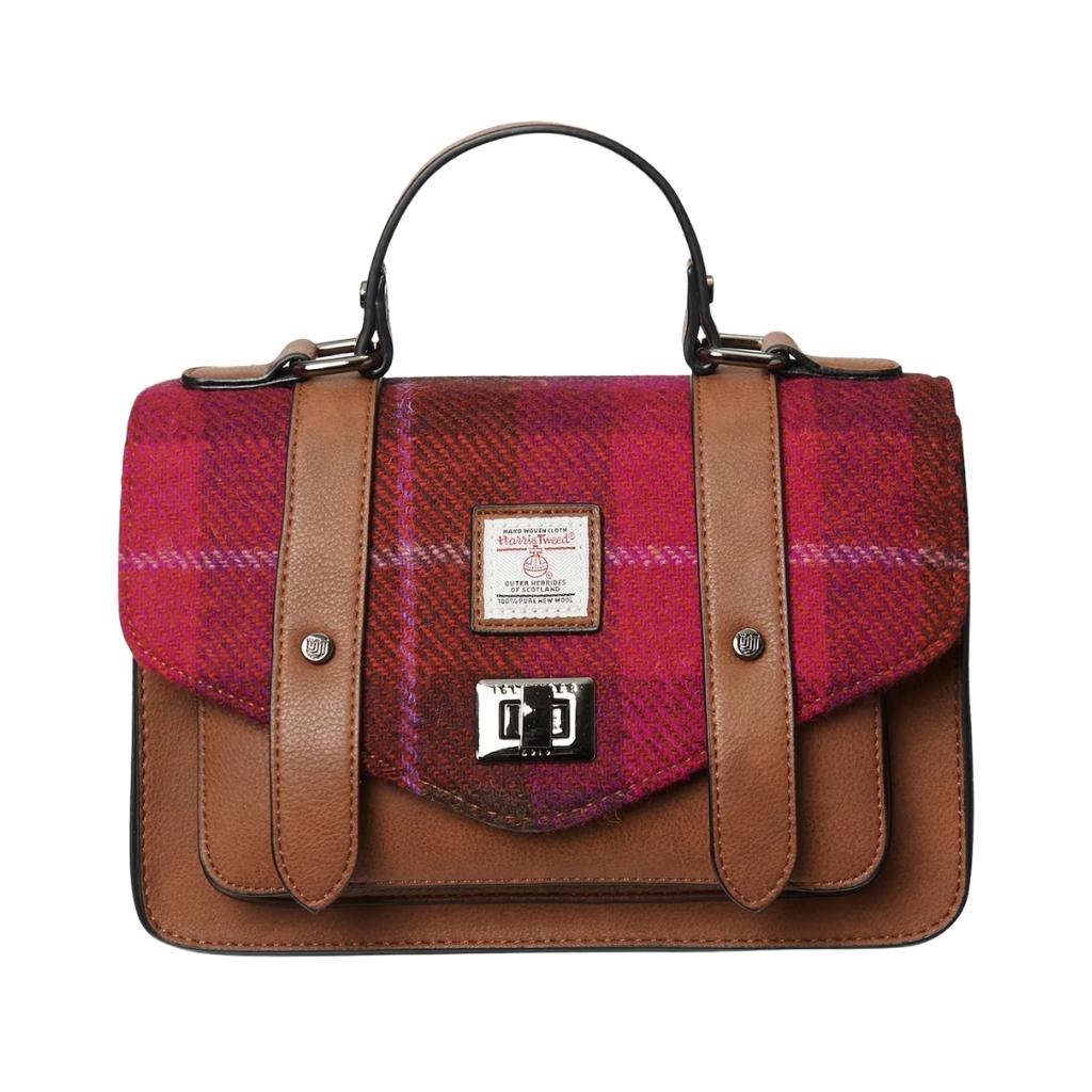 Islander Harris Tweed Medium Satchel 'Fuchsia Tartan' by Islander - Handbags