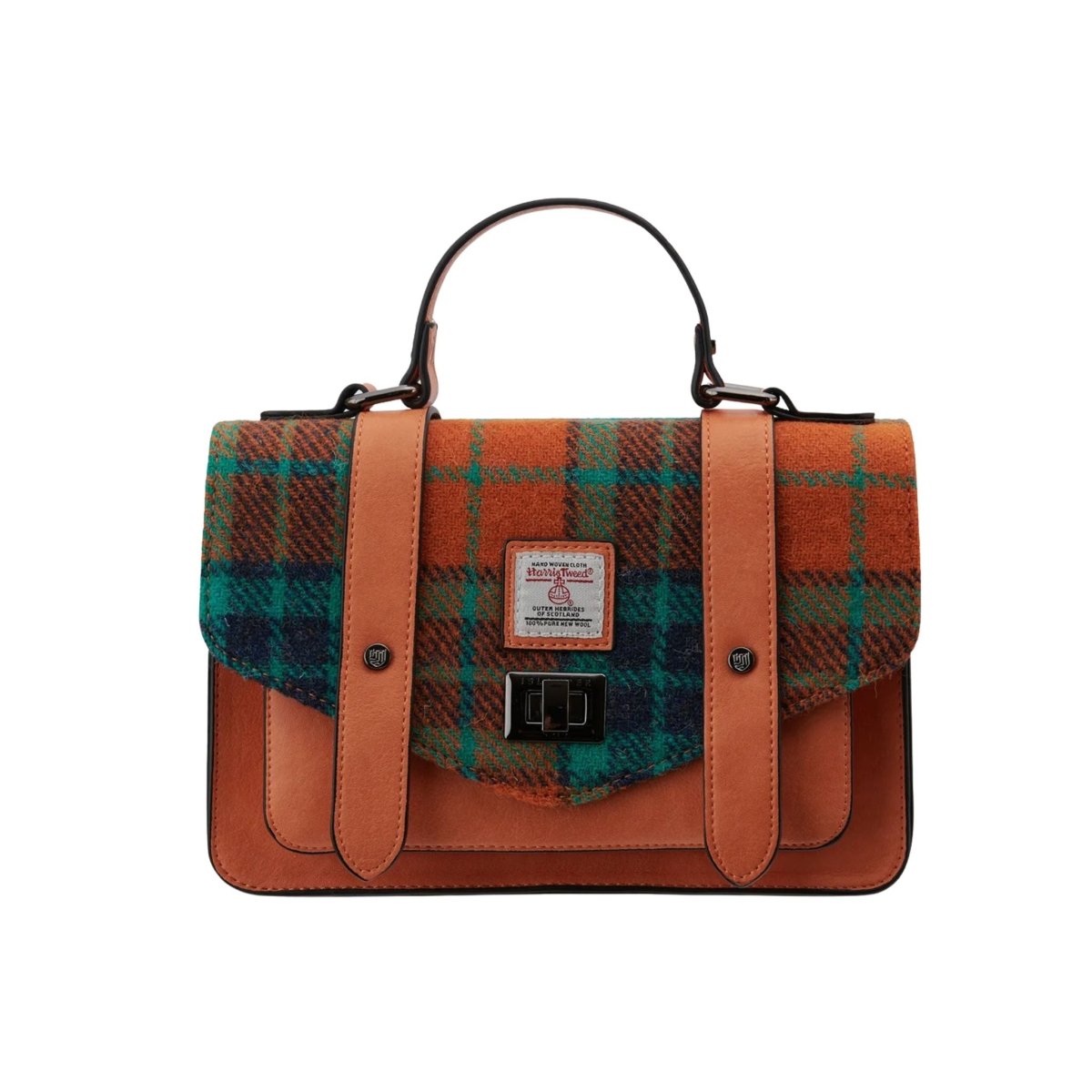 Islander Harris Tweed Medium Satchel 'Orange and Blue Tartan'