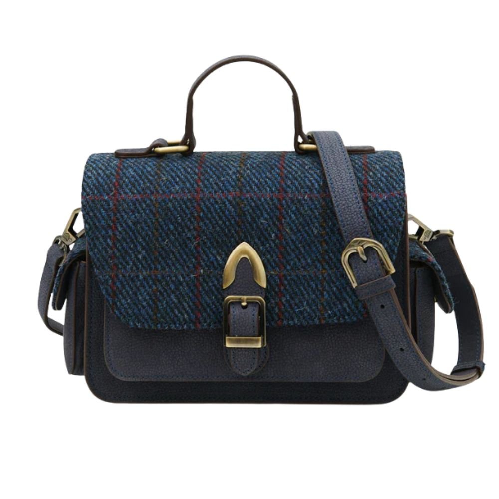 Islander Harris Tweed Melrose Leather Crossbody 'Navy Overcheck'