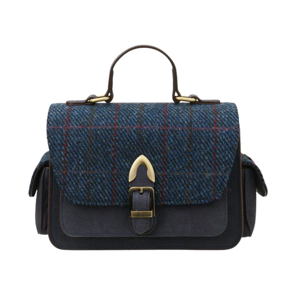 Islander Harris Tweed Melrose Leather Crossbody 'Navy Overcheck' - The Celtic Gift Store - Handbags