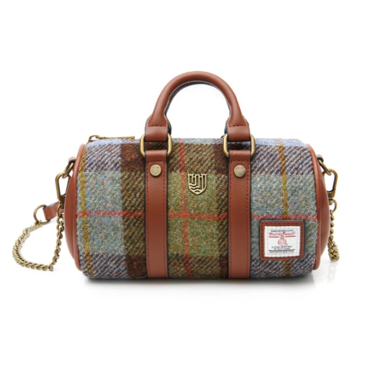 Islander Harris Tweed Mini Duffle Bag 'Chestnut and Blue Tartan' - The Celtic Gift Store - Handbags
