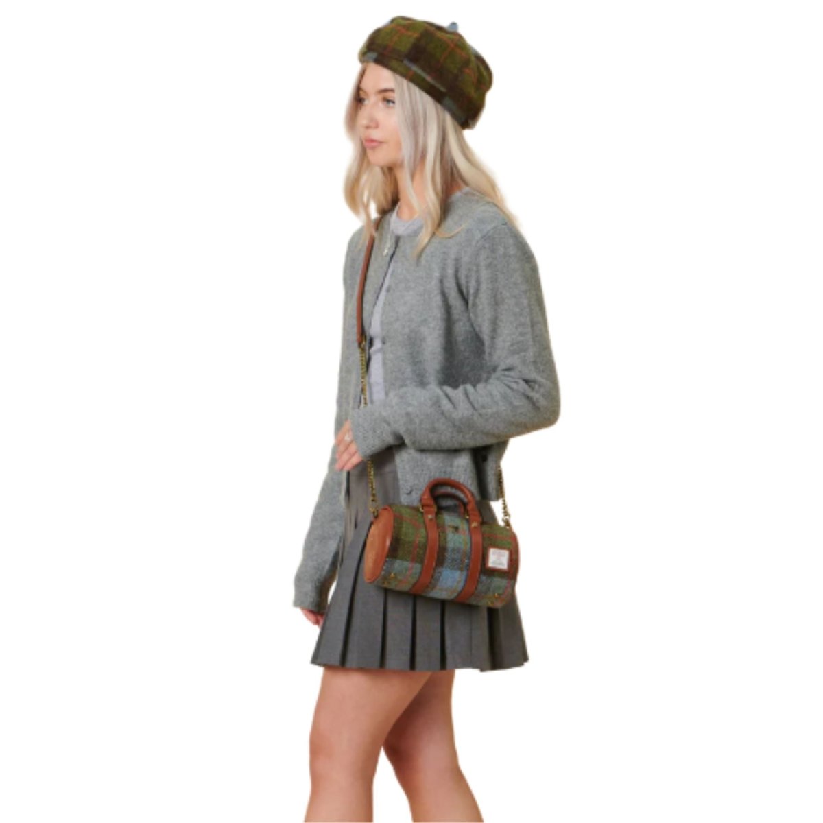 Islander Harris Tweed Mini Duffle Bag 'Chestnut and Blue Tartan' - The Celtic Gift Store - Handbags