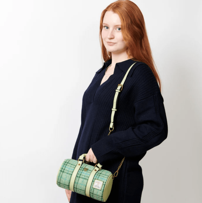 Islander Harris Tweed Mini Duffle Bag 'Mint Tartan' - The Celtic Gift Store - Handbags