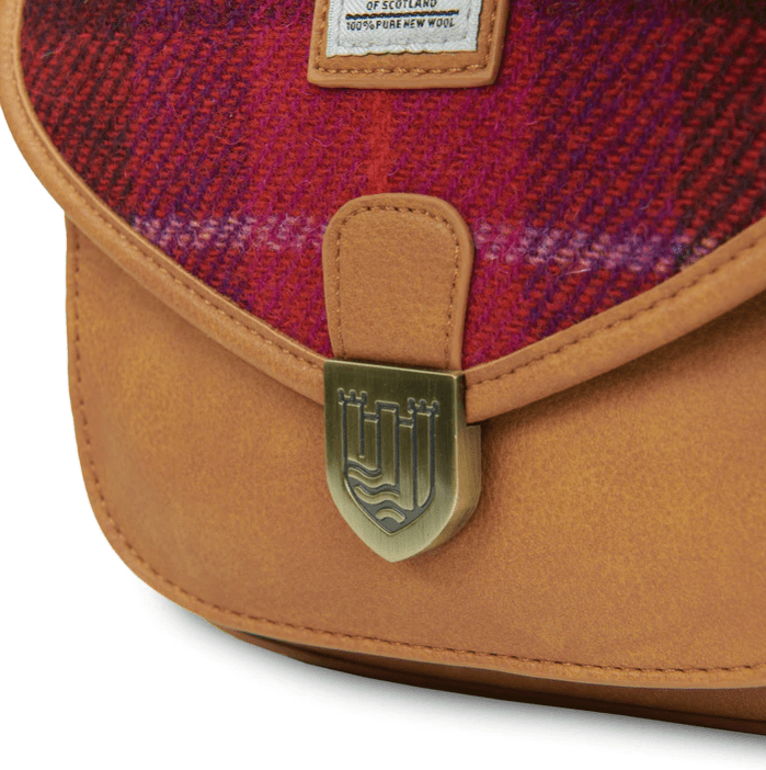 Islander Harris Tweed Mini Saddle Bag 'Chestnut and Blue Tartan' - The Celtic Gift Store - Handbags