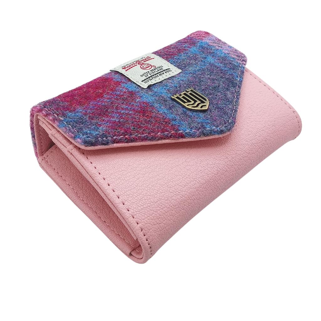 Islander Harris Tweed Small Clasp Clutch Purse 'Pink and Blue Tartan'