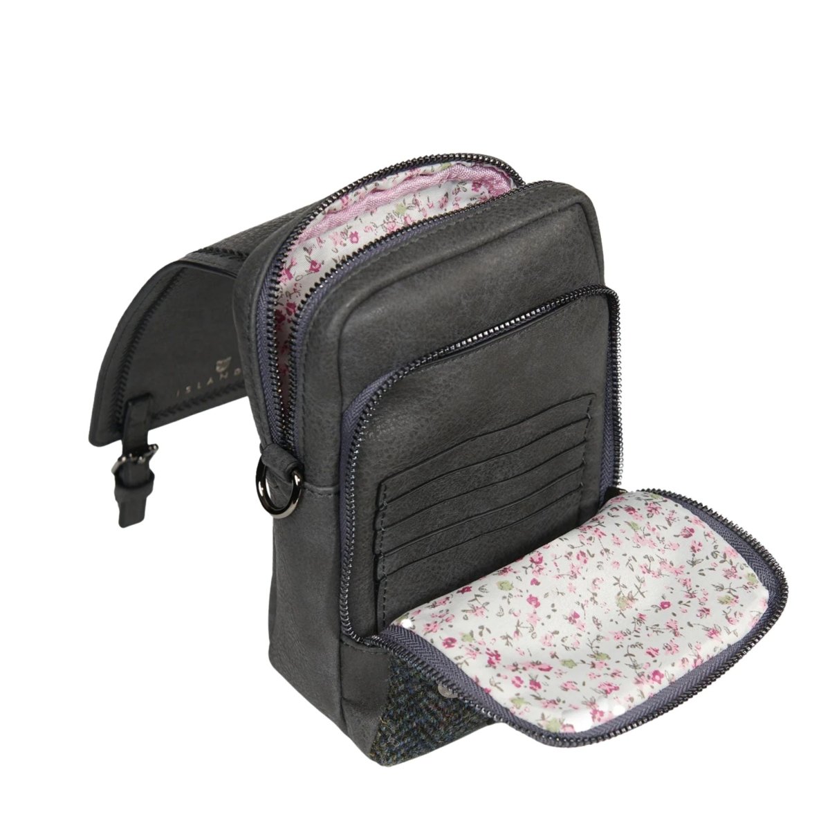 Islander Harris Tweed The Baby Jura Crossbody Bag 'Black and Grey Herringbone'