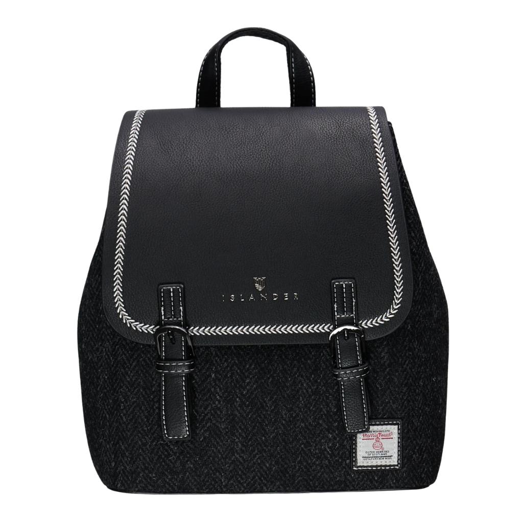 Islander Harris Tweed The Jura Backpack 'Black Herringbone' by Islander - Handbags
