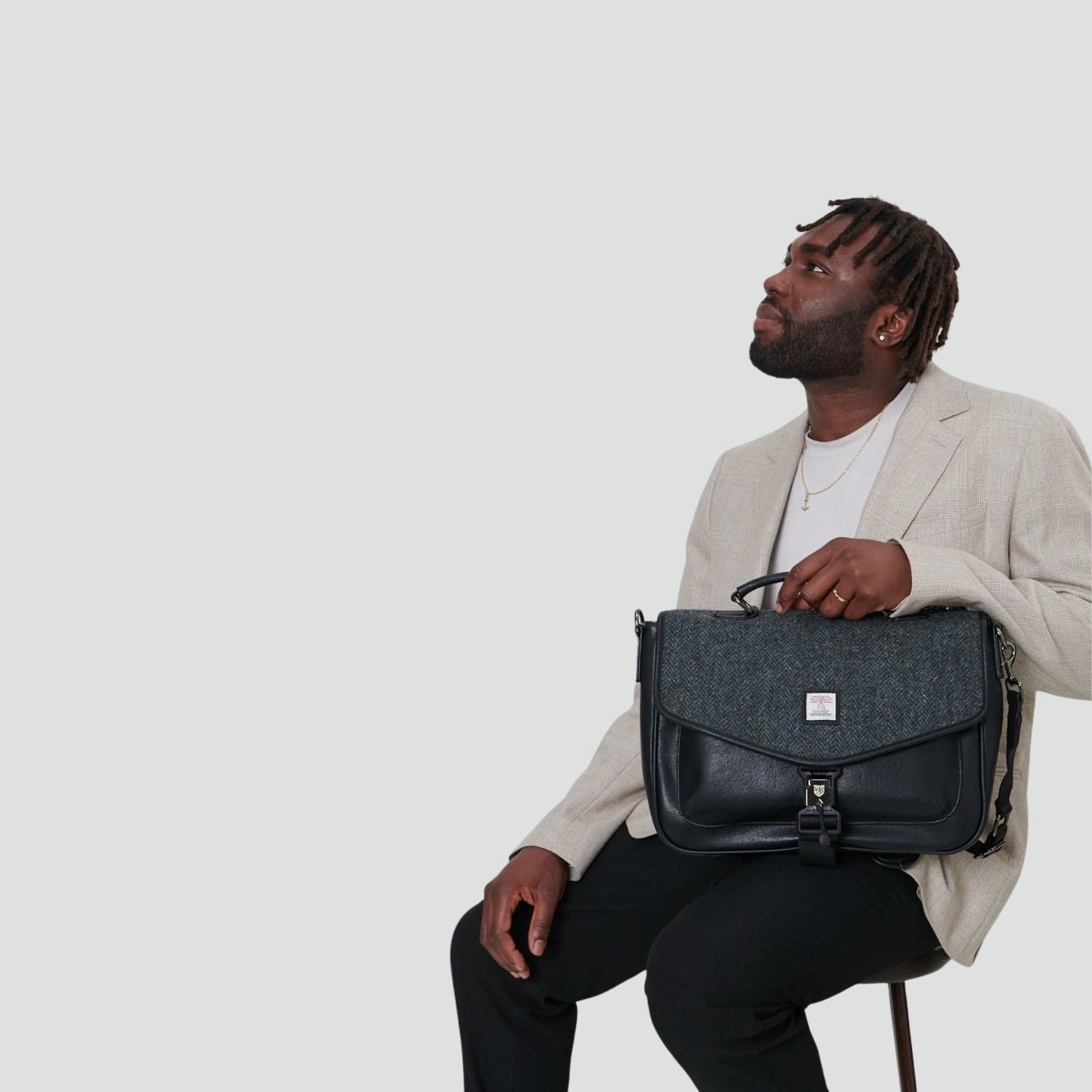 Islander Harris Tweed The Laptop Bag 'Navy Over - Check'