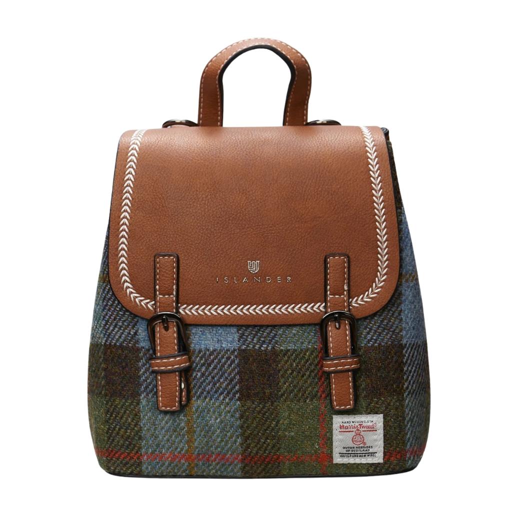 Islander Harris Tweed The Mini Jura Backpack 'Chestnut-Blue Tartan' by Islander - Handbags