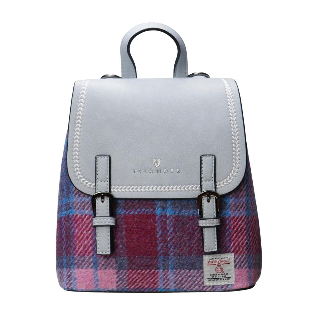 Islander Harris Tweed The Mini Jura Backpack 'Pink and Blue Tartan' by Islander - Handbags