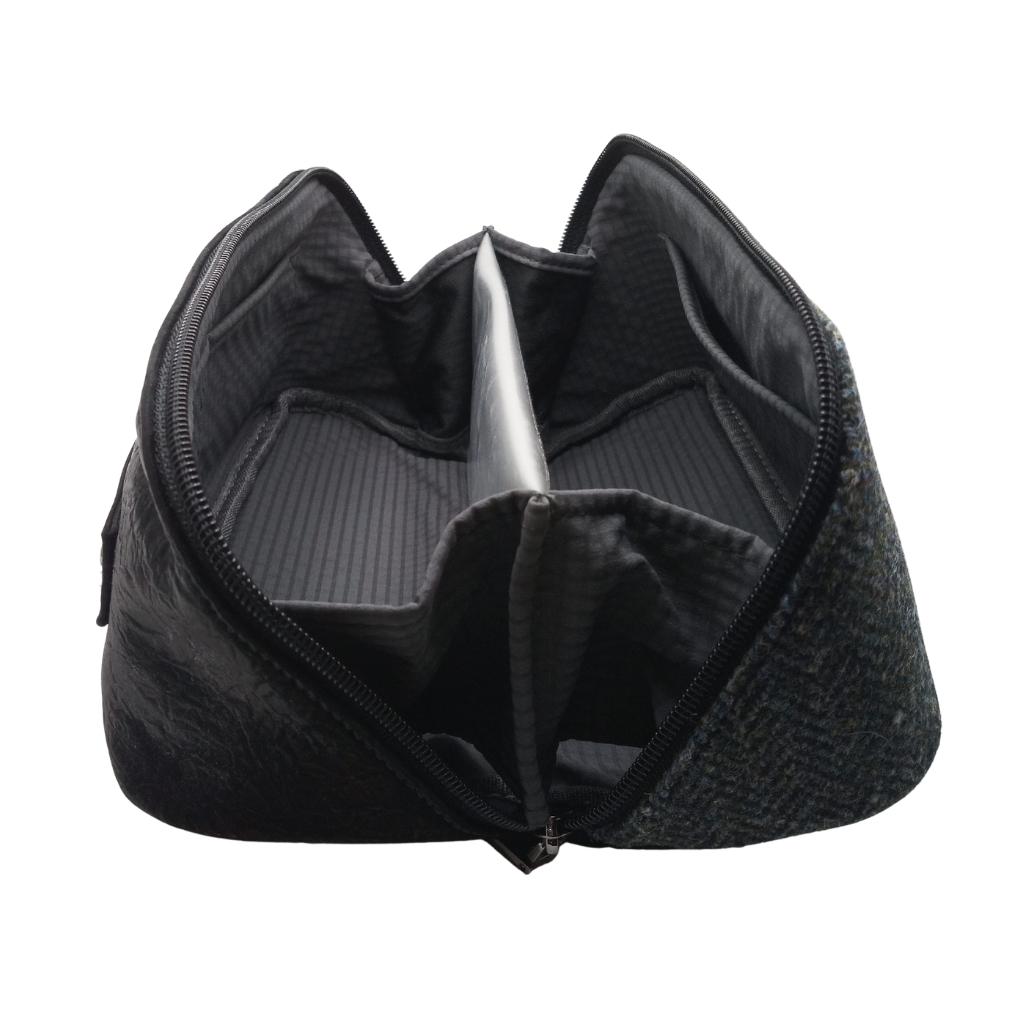 Islander Harris Tweed Toiletry Bag 'Black and Grey Herringbone' by Islander - Health & Beauty