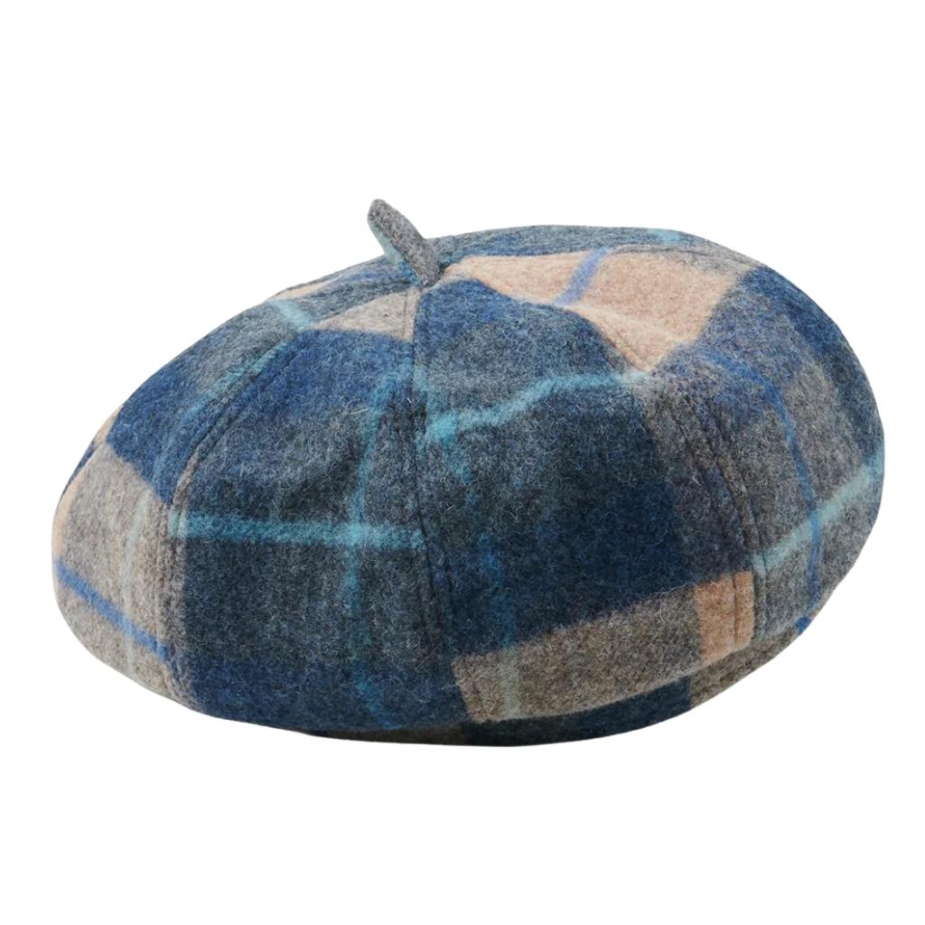 Islander Lambswool Bunnet Hat- Navy Beige Tartan