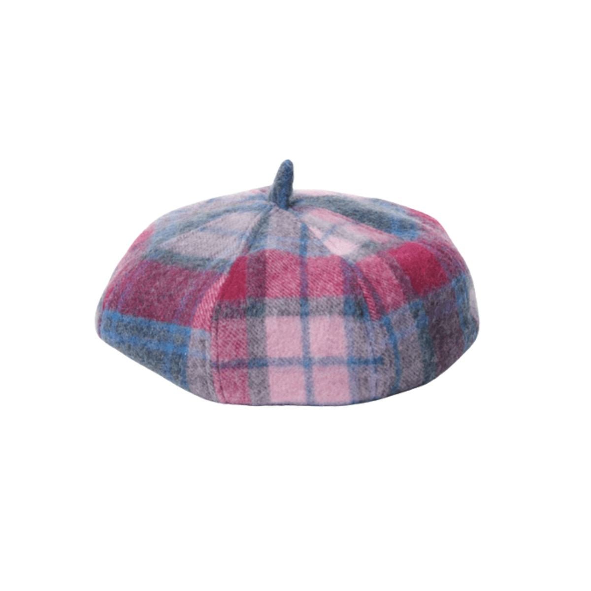 Islander Lambswool Bunnet Hat - Pink and Blue Tartan