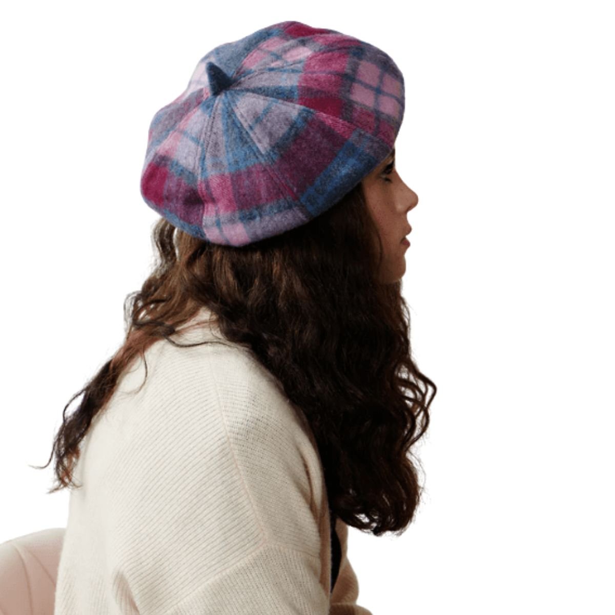 Islander Lambswool Bunnet Hat - Pink and Blue Tartan