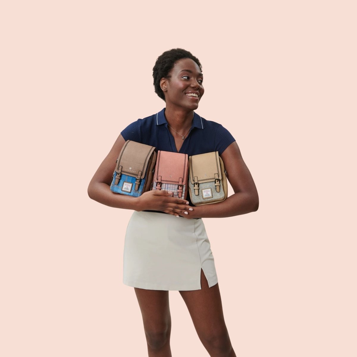 Islander The Baby Jura Crossbody Bag 'Cream and Blue Herringbone'