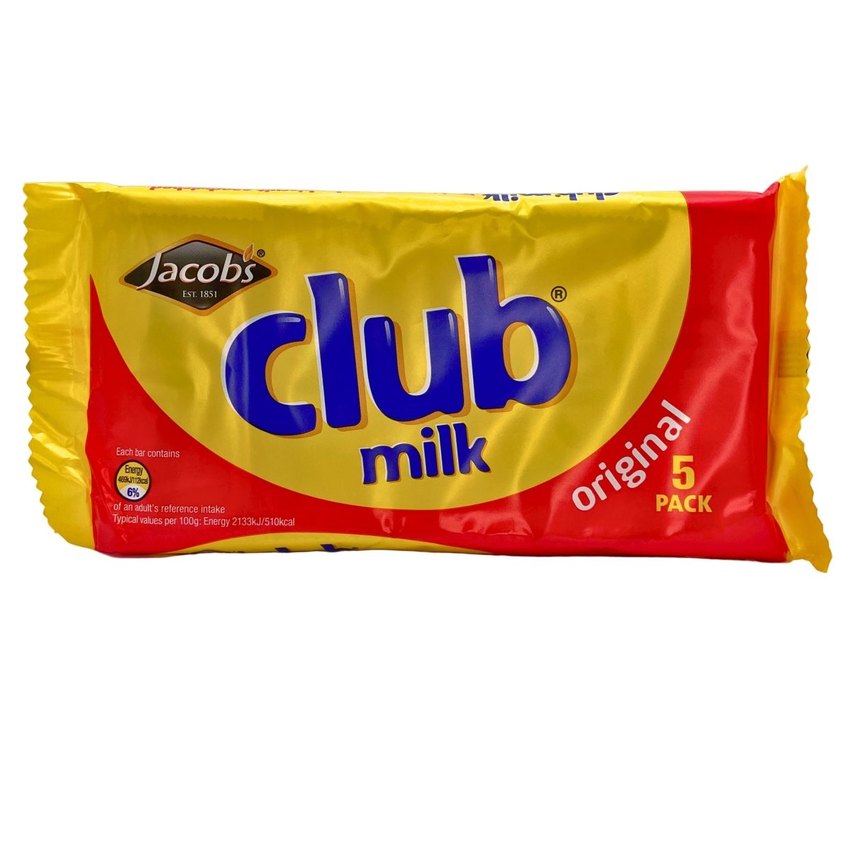 Jacobs Club Milk chocolate bar packaging on a white background
