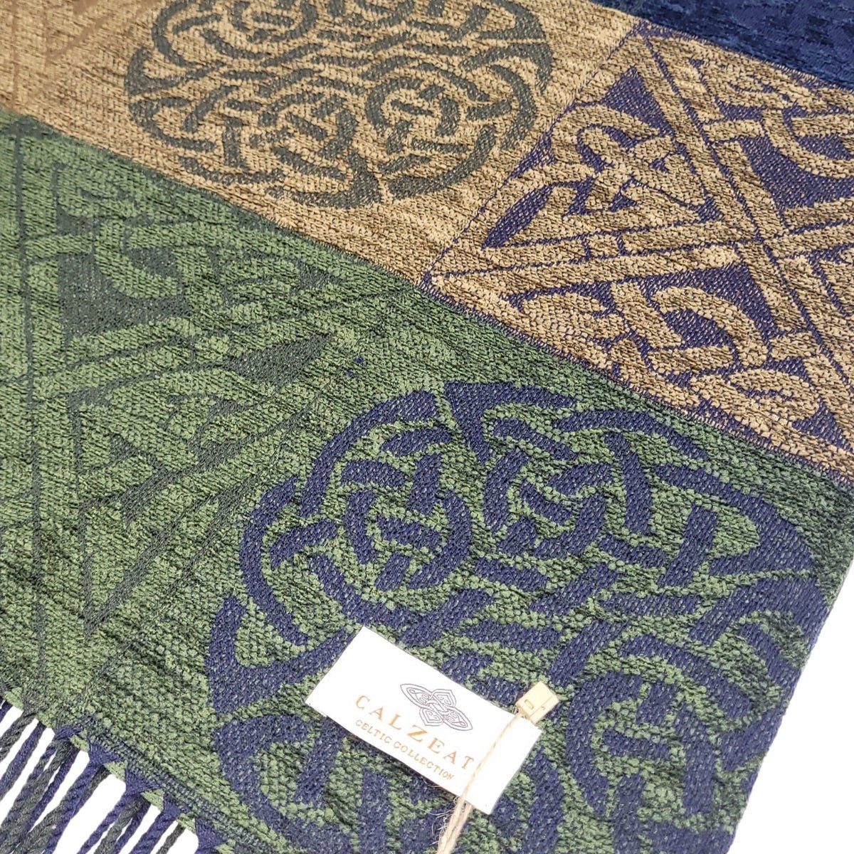 Jacquard Celtic Knot Ruana Shawl - Blue/Green/Brown