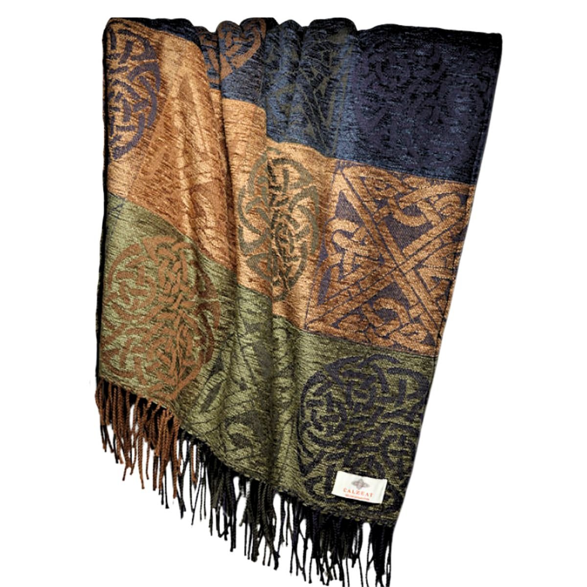 Jacquard Celtic Knot Ruana Shawl - Blue/Green/Brown