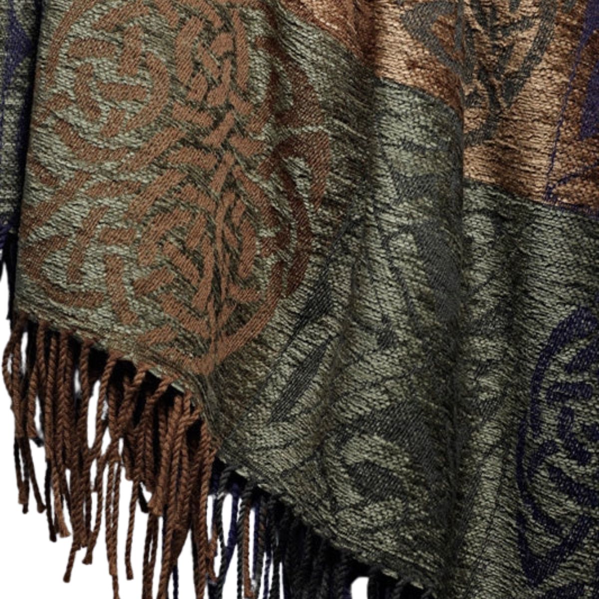 Jacquard Celtic Knot Ruana Shawl - Blue/Green/Brown