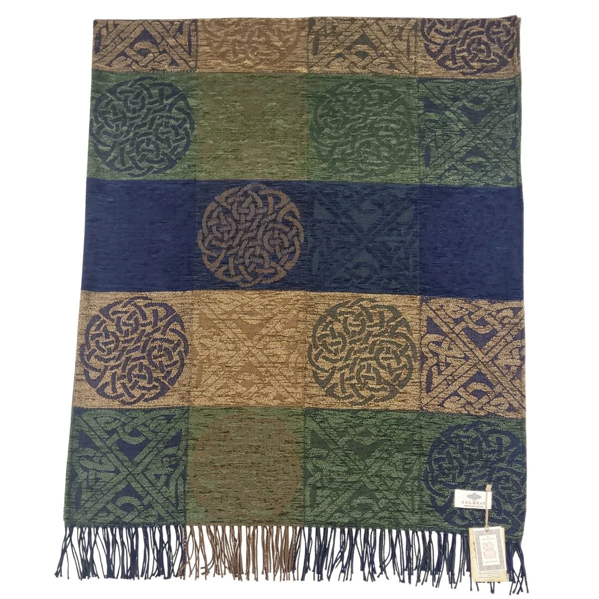 Jacquard Celtic Knot Ruana Shawl - Blue/Green/Brown
