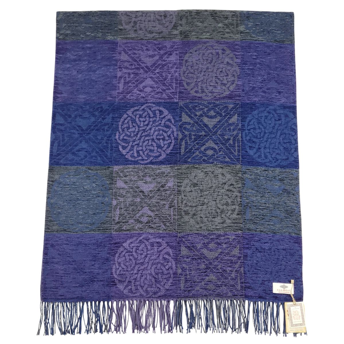 Jacquard Celtic Knot Ruana Shawl - Blue/Purple/Grey