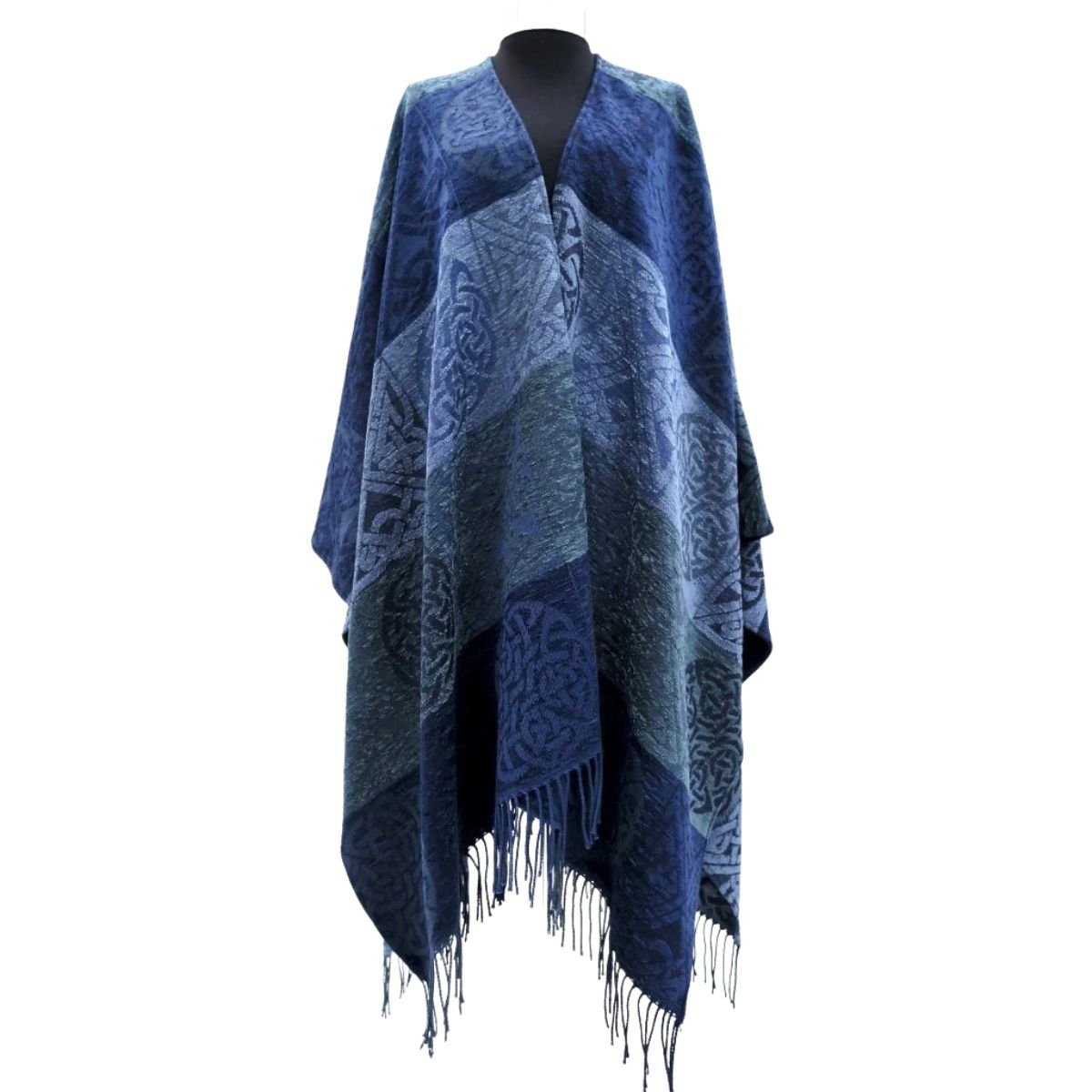 Jacquard Celtic Knot Ruana Shawl - Blue/Teal