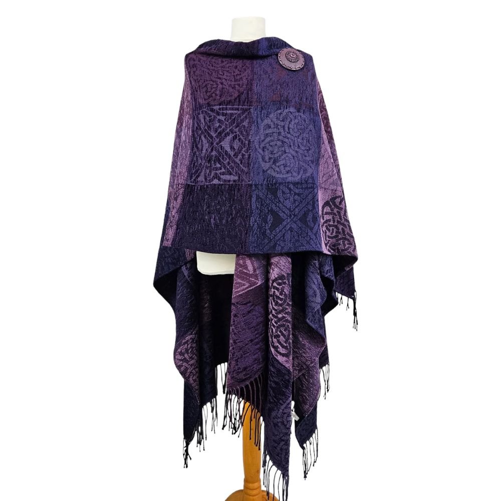 Jacquard Celtic Knot Ruana Shawl - Purple