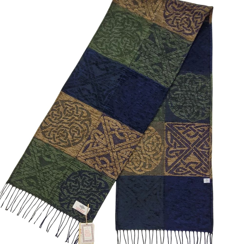 Jacquard Celtic Knot Scarf - Blue/Green/Brown