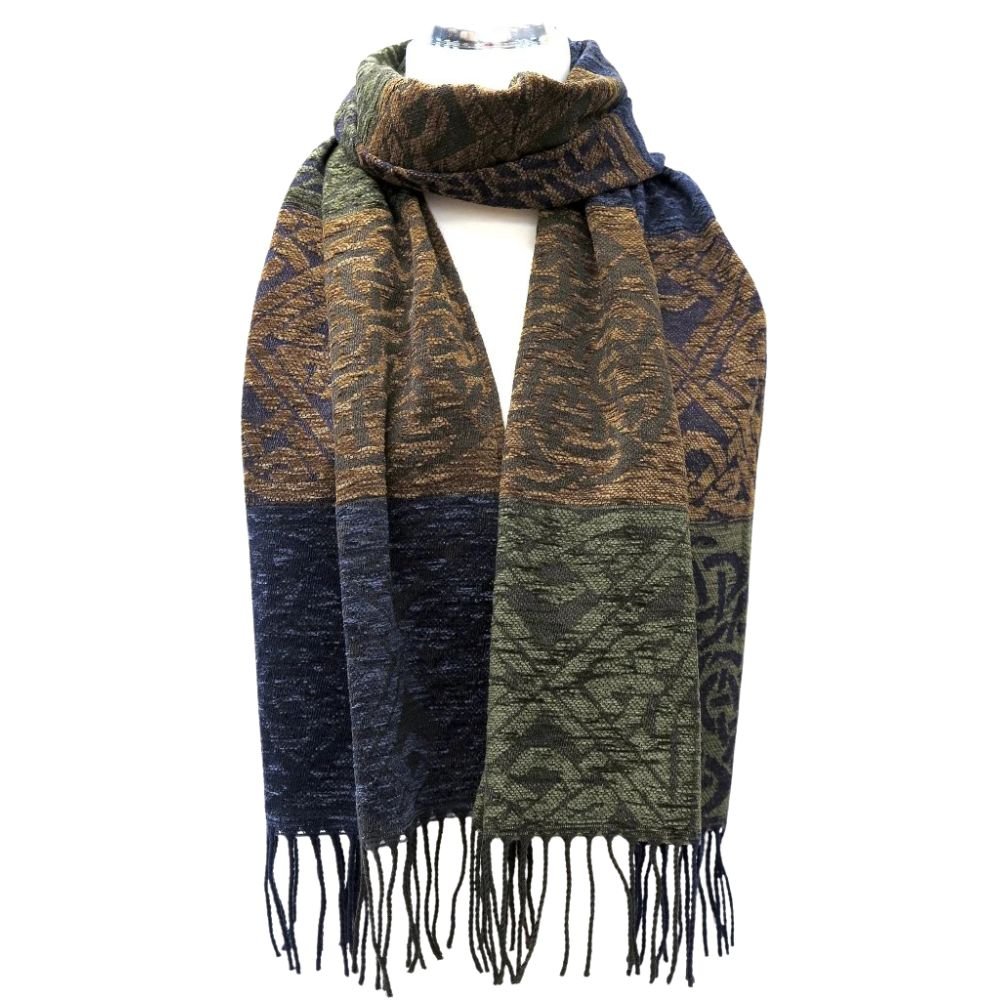 Jacquard Celtic Knot Scarf - Blue/Green/Brown