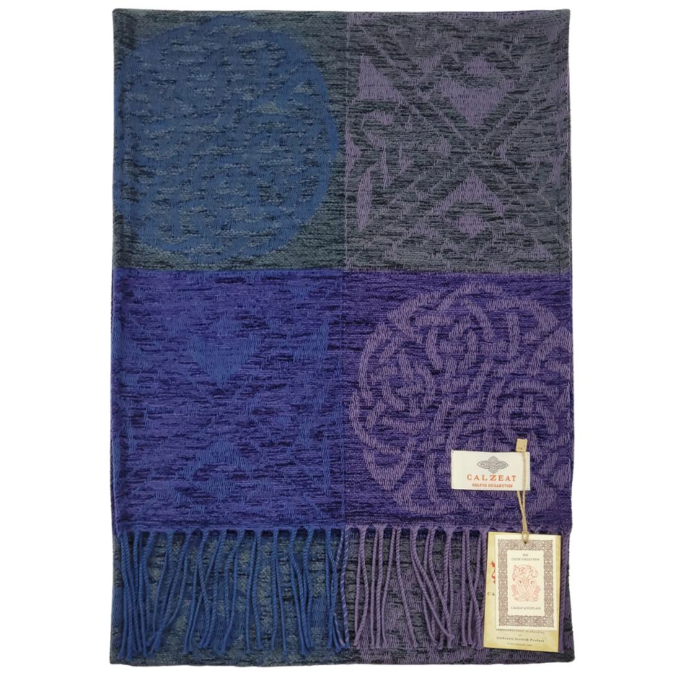 Jacquard Celtic Knot Scarf - Blue/Purple/Grey
