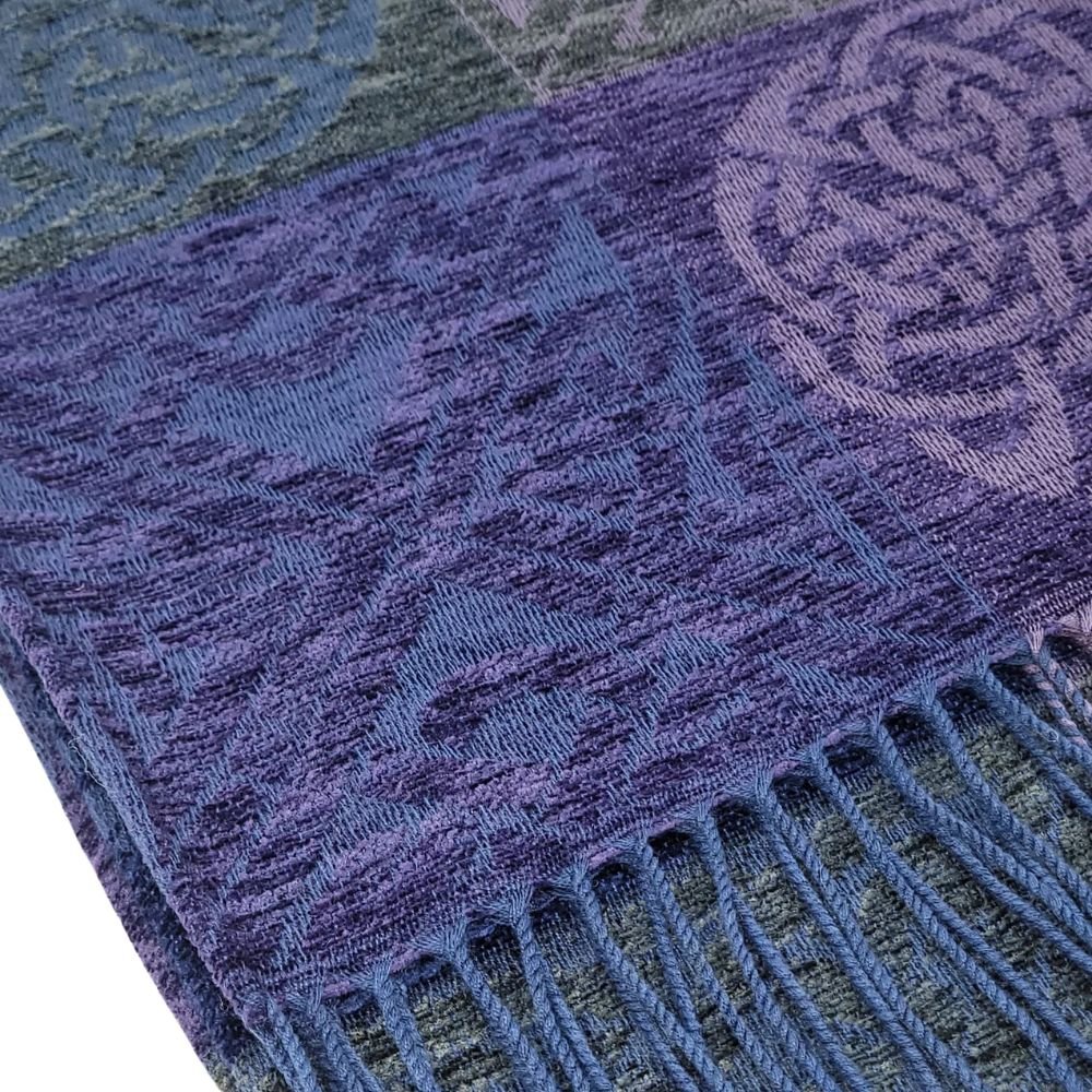 Jacquard Celtic Knot Scarf - Blue/Purple/Grey