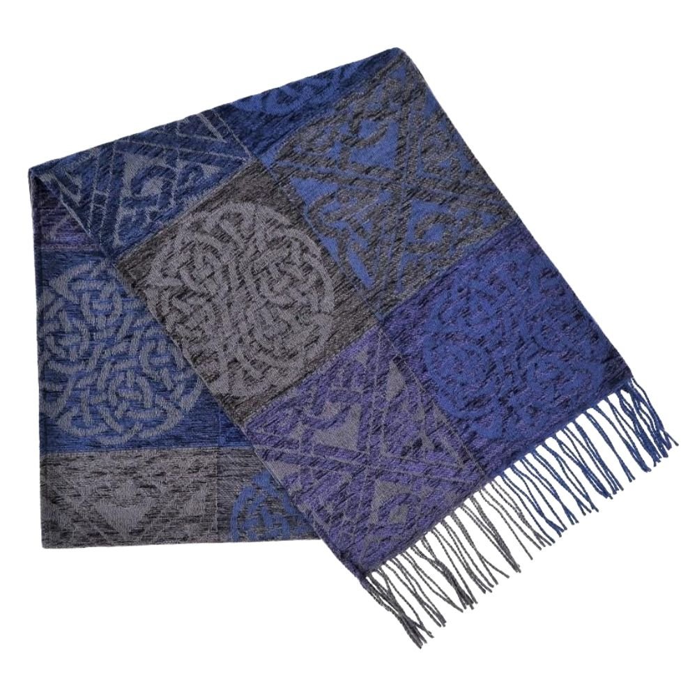 Jacquard Celtic Knot Scarf - Blue/Purple/Grey