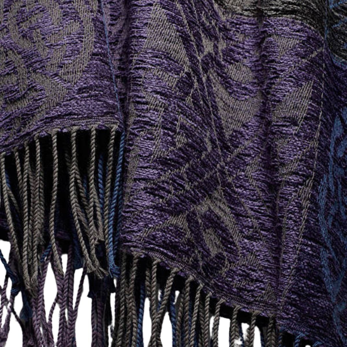 Jacquard Celtic Knot Wrap - Blue/Purple/Grey