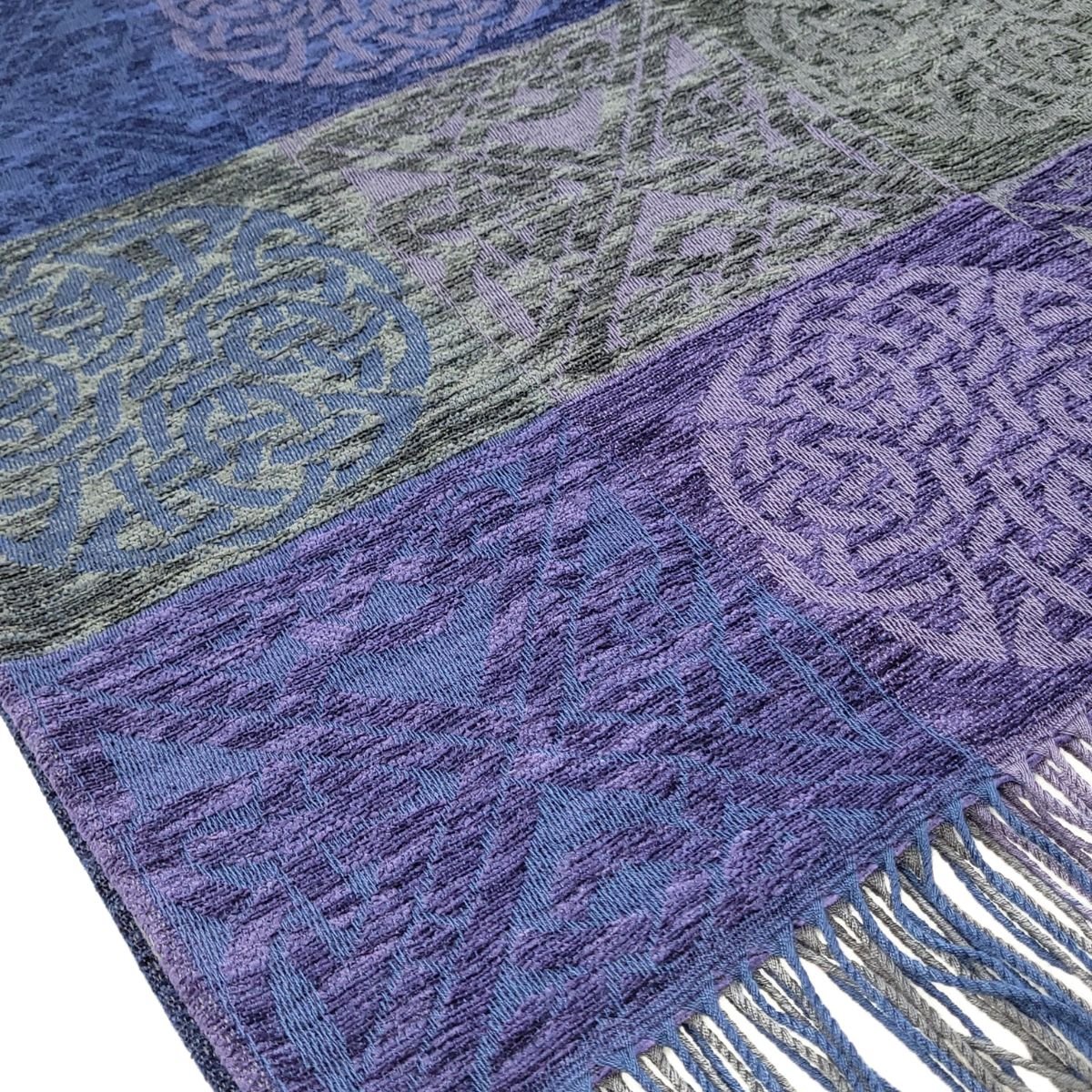Jacquard Celtic Knot Wrap - Blue/Purple/Grey