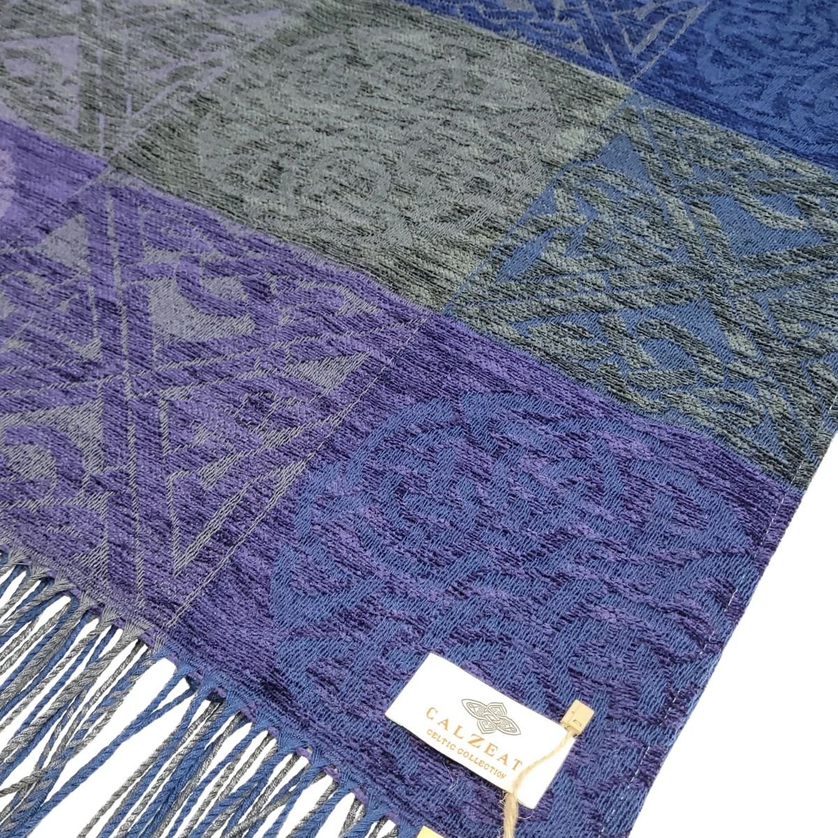 Jacquard Celtic Knot Wrap - Blue/Purple/Grey