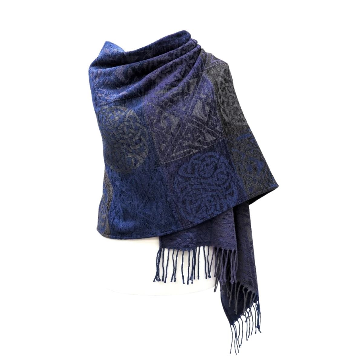Jacquard Celtic Knot Wrap - Blue/Purple/Grey