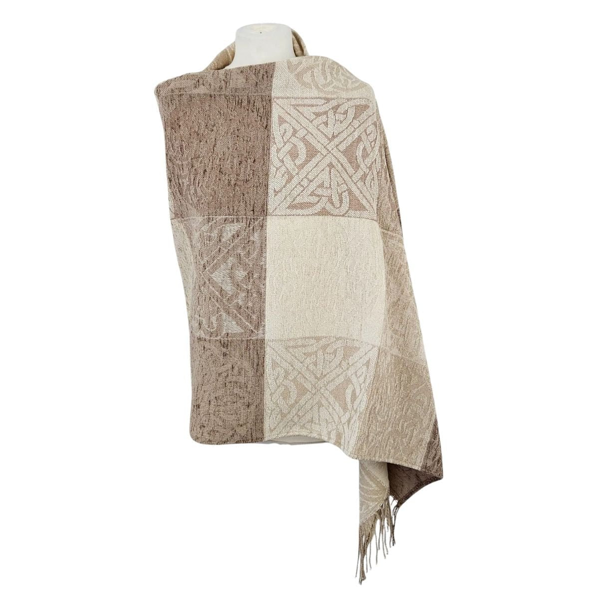 Jacquard Celtic Knot Wrap - Cream/Brown