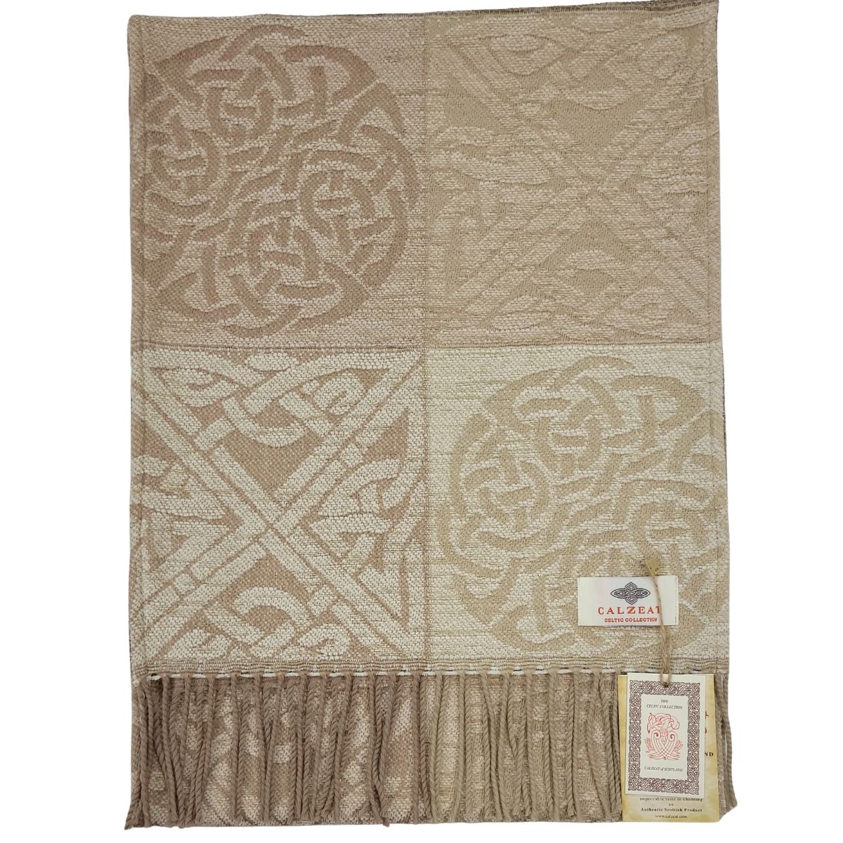 Jacquard Celtic Knot Wrap - Cream/Brown