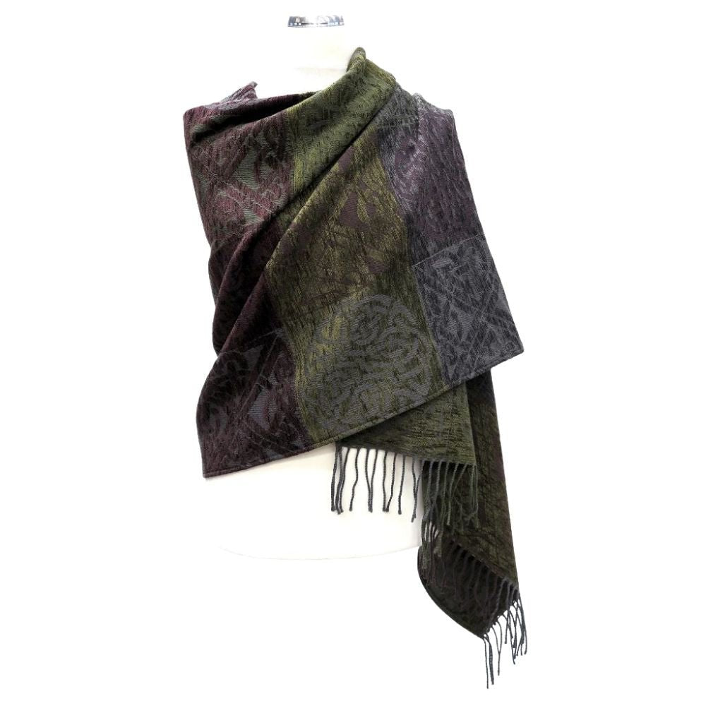 Jacquard Celtic Knot Wrap - Grey/Green/Purple