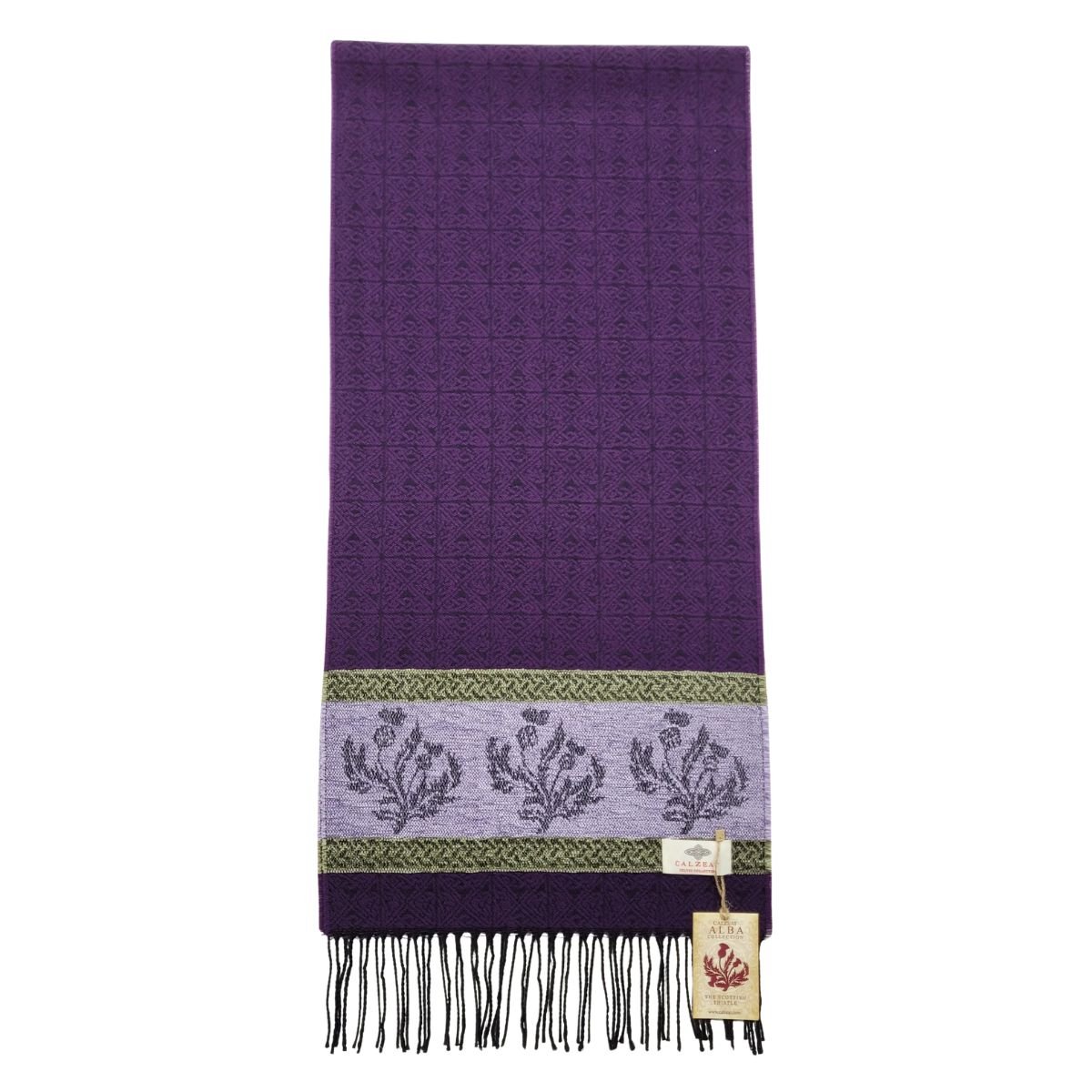 Jacquard Scottish Thistle Scarf - Purple/Green