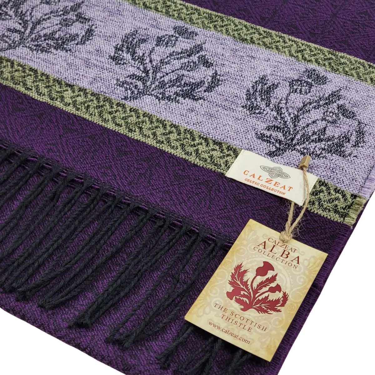 Jacquard Scottish Thistle Scarf - Purple/Green