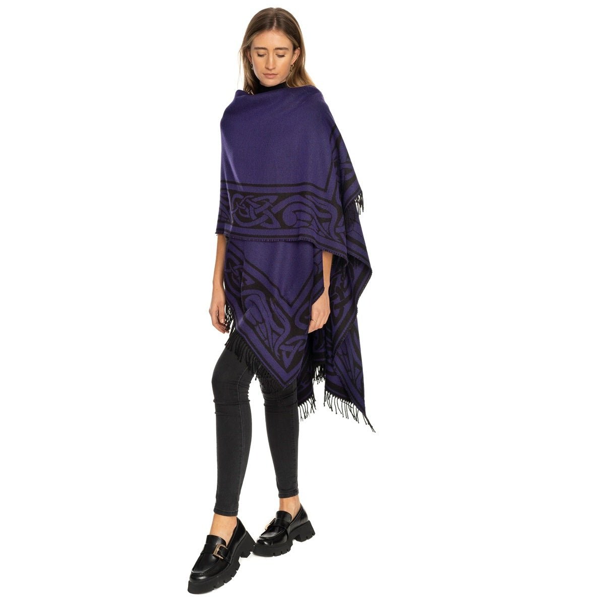 Jimmy Hourihan Celtic Knot Border Shawl - Black/Purple