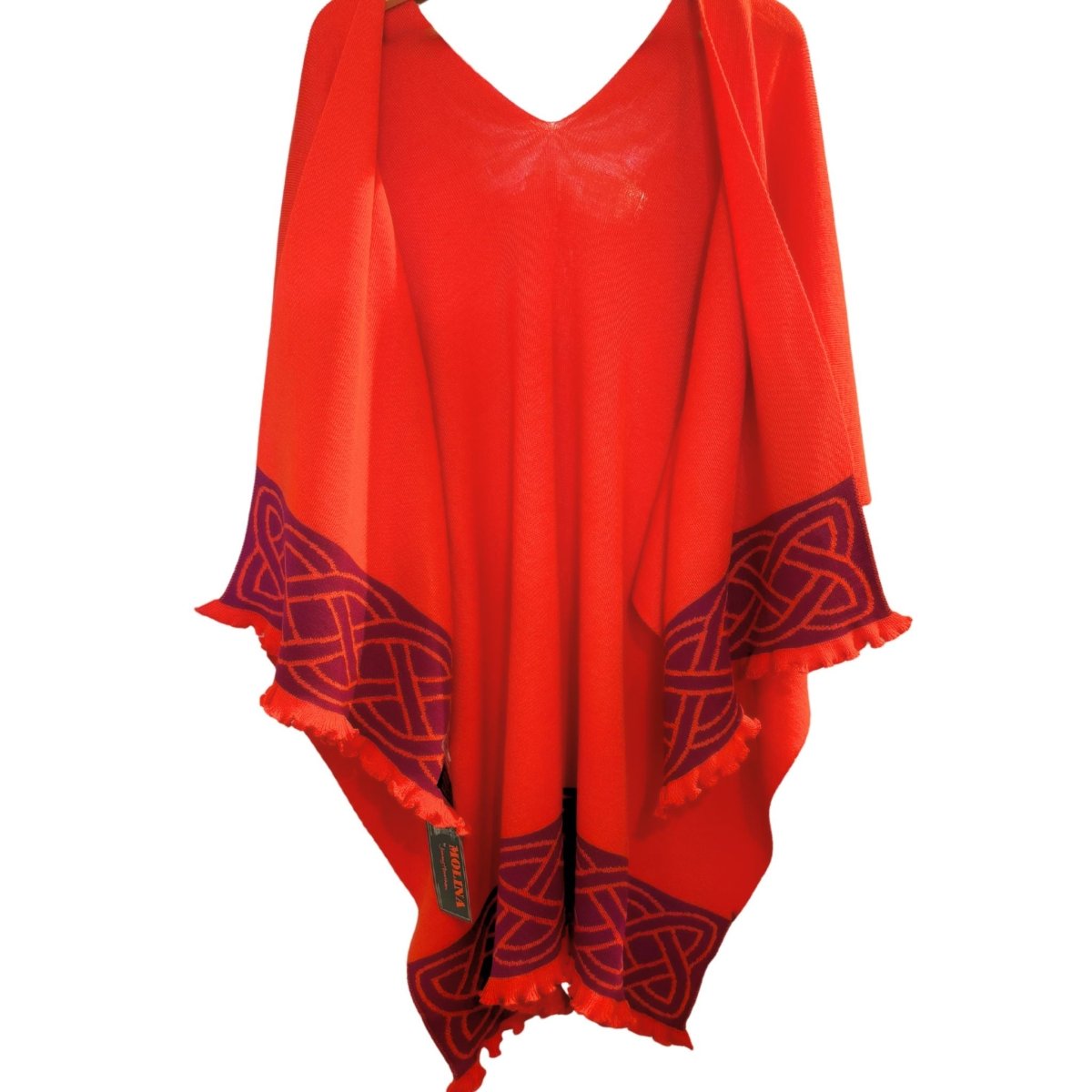 Jimmy Hourihan Celtic Knot Ruffle Shawl - Bright Orange/Eggplant Purple - The Celtic Gift Store - Scarves & Shawls