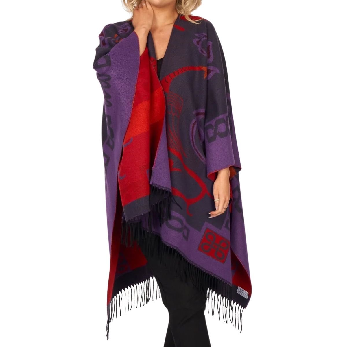 Jimmy Hourihan Fringed Celtic Shawl - Purple/Red