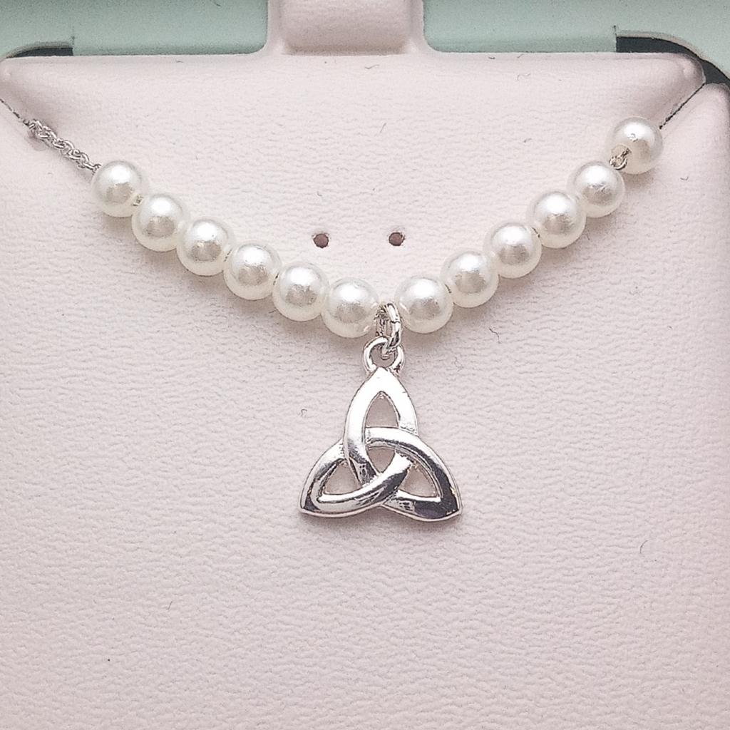 Kid's Rhodium Plated Pearl Trinity Knot Necklet