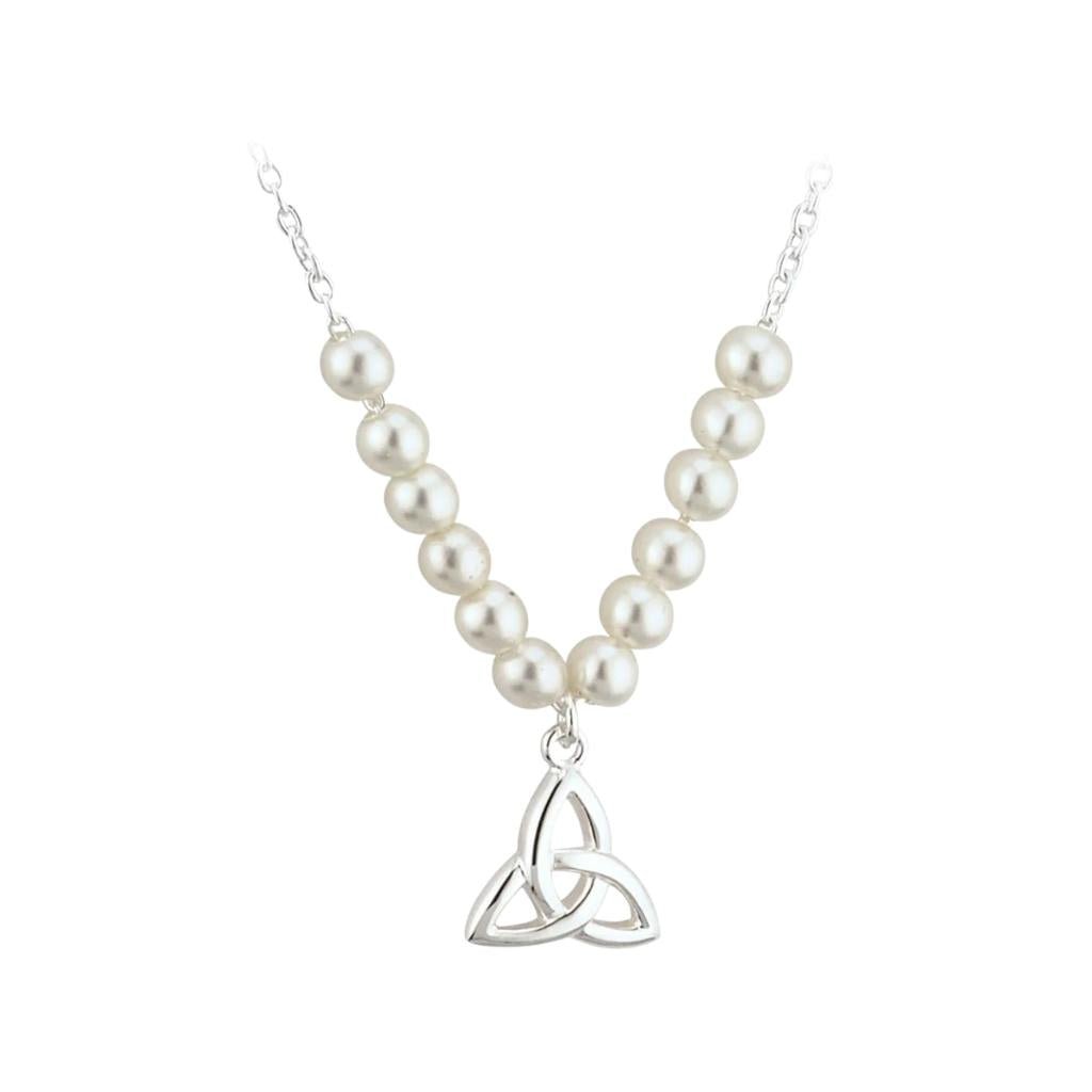 Kid's Rhodium Plated Pearl Trinity Knot Necklet