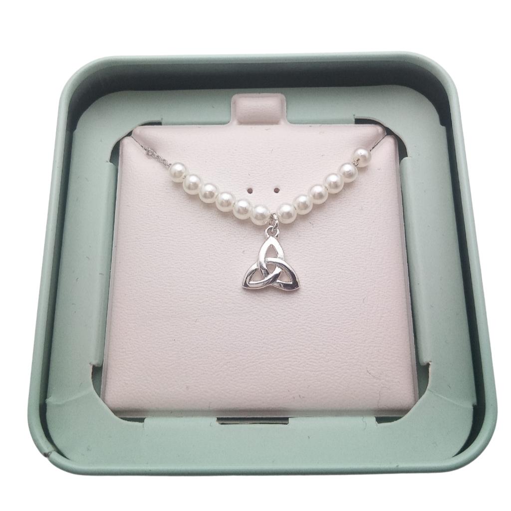 Kid's Rhodium Plated Pearl Trinity Knot Necklet