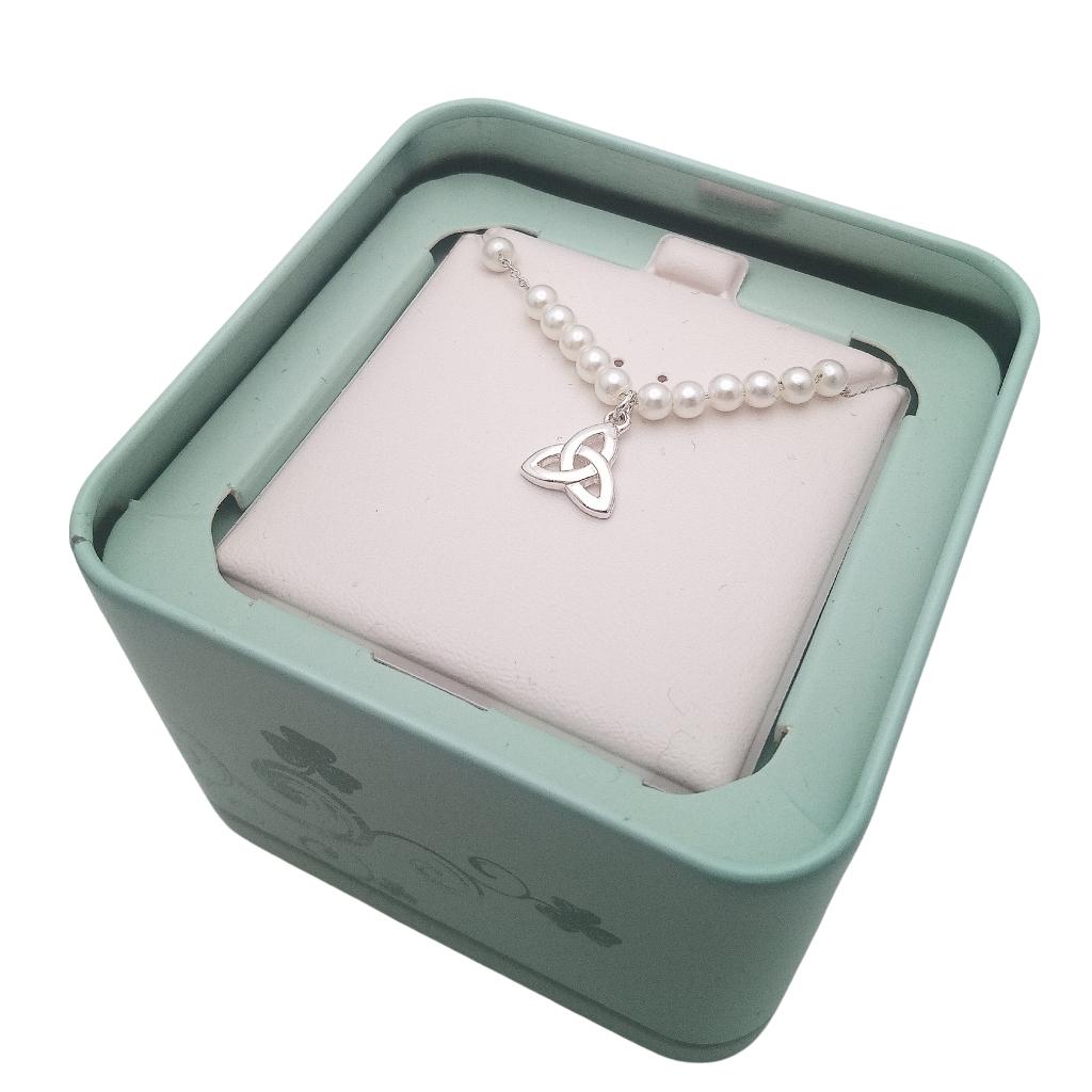 Kid's Rhodium Plated Pearl Trinity Knot Necklet