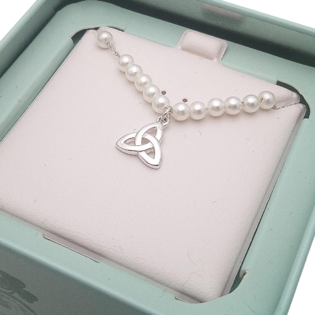 Kid's Rhodium Plated Pearl Trinity Knot Necklet